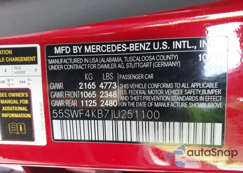 2018 Mercedes-Benz C 300 4Matic из США, поврежденный, VIN 55SWF4KB7JU251100